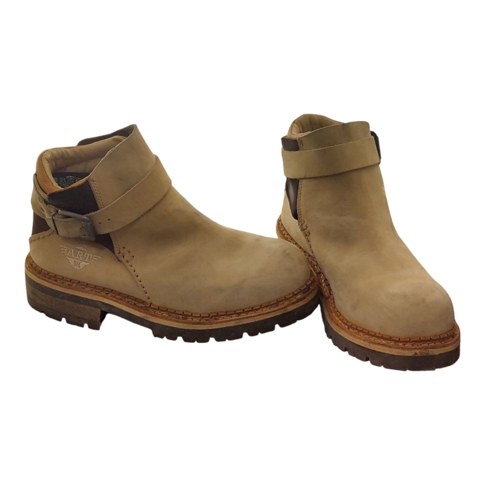 The Art Company Platform Boots 90s Vintage Steel Toe Leather Shoes Size 12 Tan - Picture 7 of 12